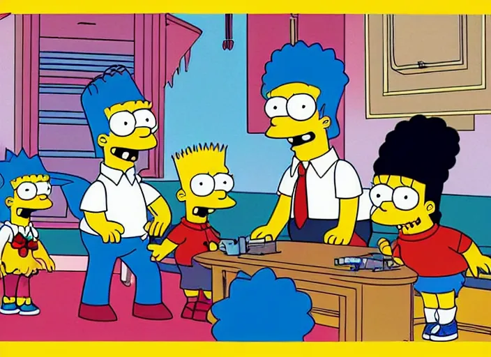 Image similar to jared leto in the simpsons ( 1 9 8 9 ), cartoon still, clean colors, clean lineart