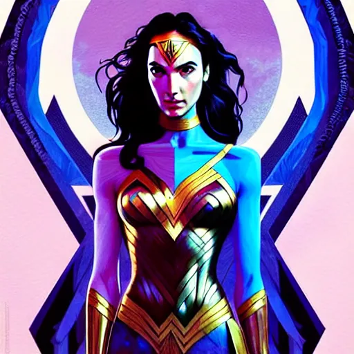 Image similar to Character Portrait Gal Gadot as Avatar Na’vi surrounded by geometric nodes, face, fantasy, intricate, elegant, highly detailed, digital painting, artstation, con*cept art, smooth, sharp focus, illustration, art by Greg Manchess and Fernanda Suarez and Artem Demura and alphonse mucha