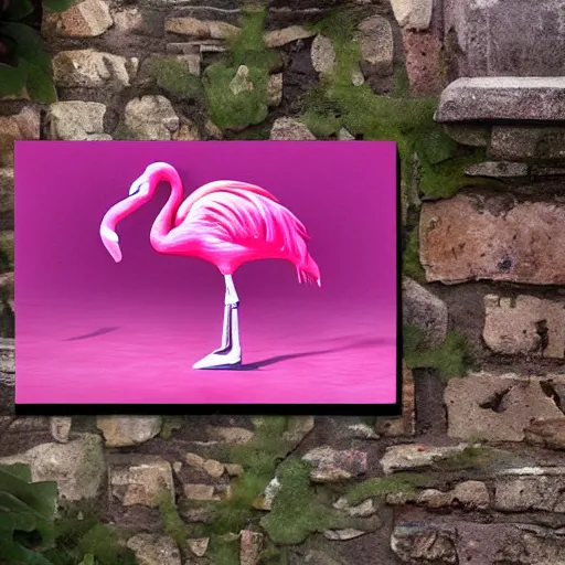 Prompt: throne made plastic pink flamingos yard signs in a medieval castle, ultrarealistic, intricate details, 4k, concept art, dark fantasy