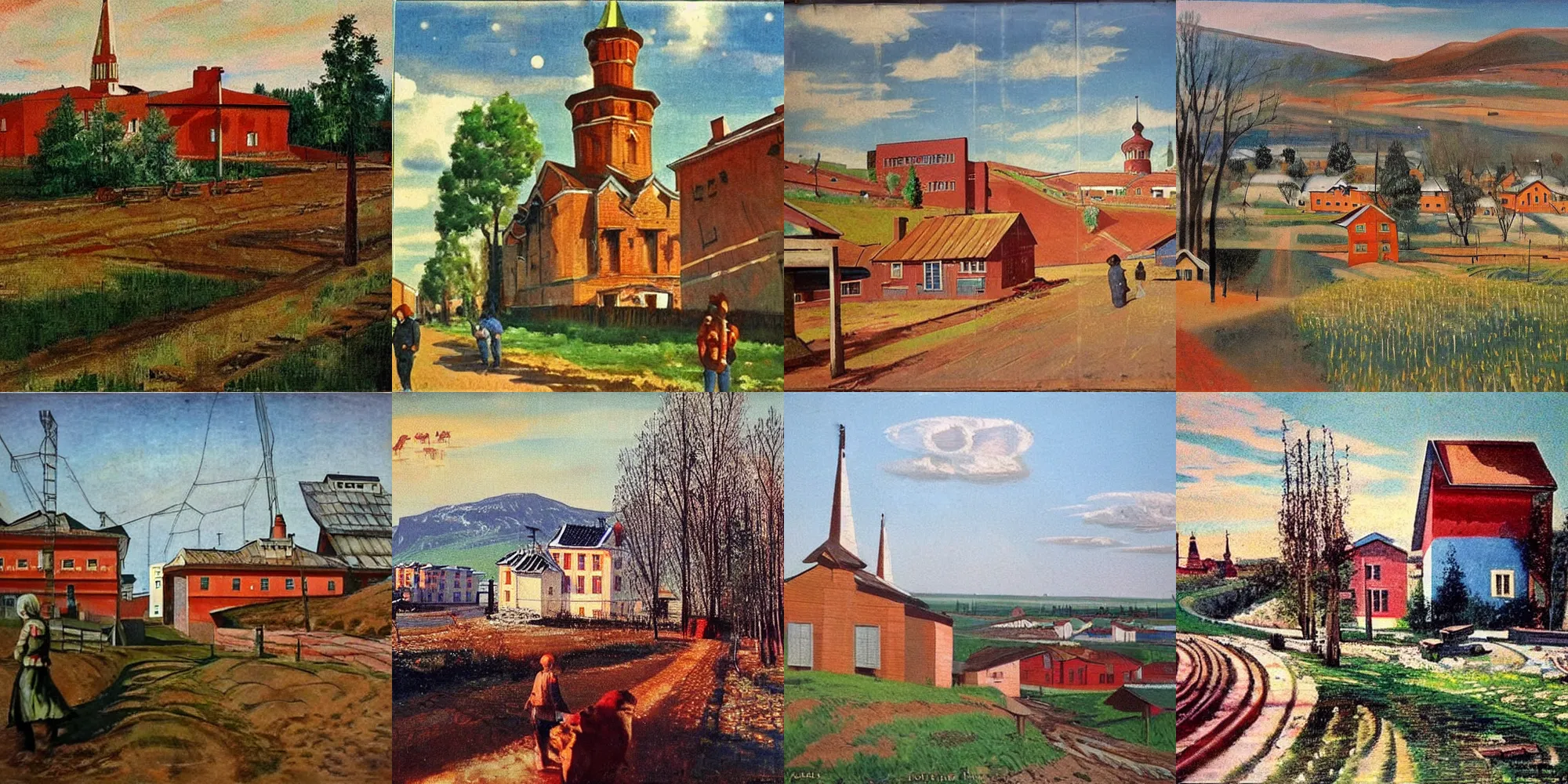 Prompt: beautiful future, russian village, view from the eyes, soviet realism style