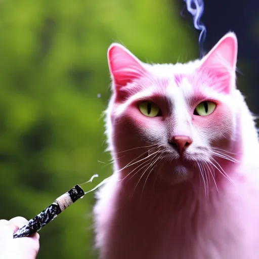 Prompt: cat with pink hair smoking weed