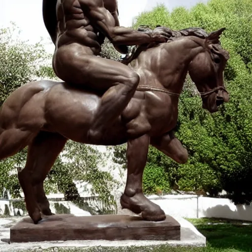 Image similar to greek statue of a centaur, human horse chimera hybrid,