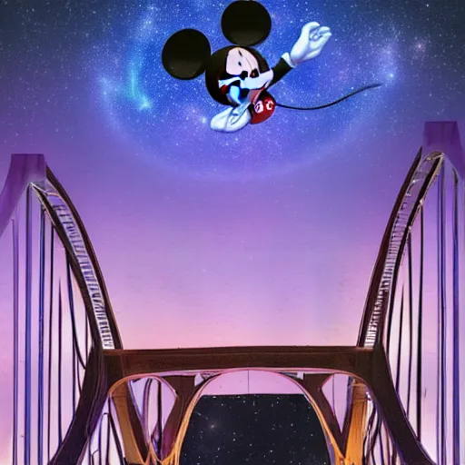 Image similar to bridge in the shape of Mickey mouse purple night sky