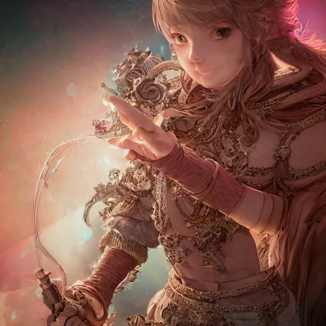 Image similar to the portrait of neutral good colorful female cleric bard as absurdly beautiful, gorgeous, elegant, skinny young gravure idol, an ultrafine hyperdetailed illustration by kim jung gi, irakli nadar, intricate linework, sharp focus, bright colors, octopath traveler, final fantasy, unreal engine 5 highly rendered, global illumination, radiant light, detailed and intricate environment