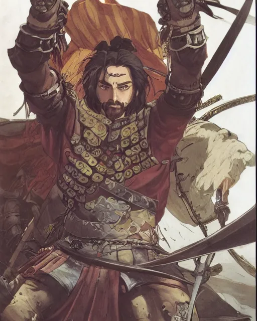 Prompt: portrait of a spanish conquistador in battle, by daniel zrom, masamune shirow, josan gonzales and studio ghibli