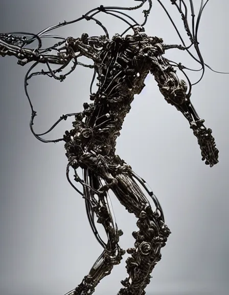 Prompt: still frame from Prometheus movie by Makoto Aida, biomechanical dryad by Iris van Herpen painted by Caravaggio and by Yoshitaka Amano by Yumihiko Amano by Makoto Aida