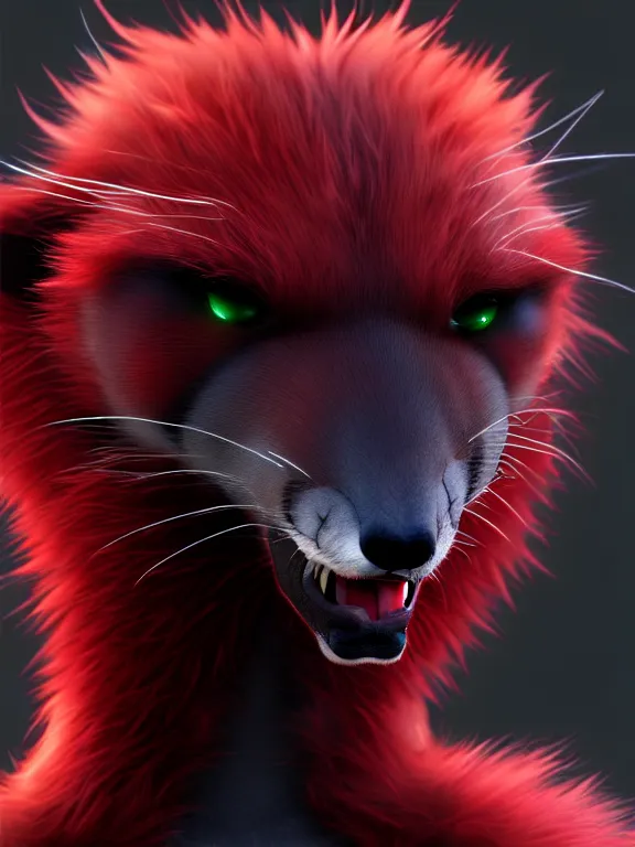 Image similar to furry - male - red - black - weasel - chaos theorist - fursona uhd ue 5 visual novel pc game expressions, photorealistic