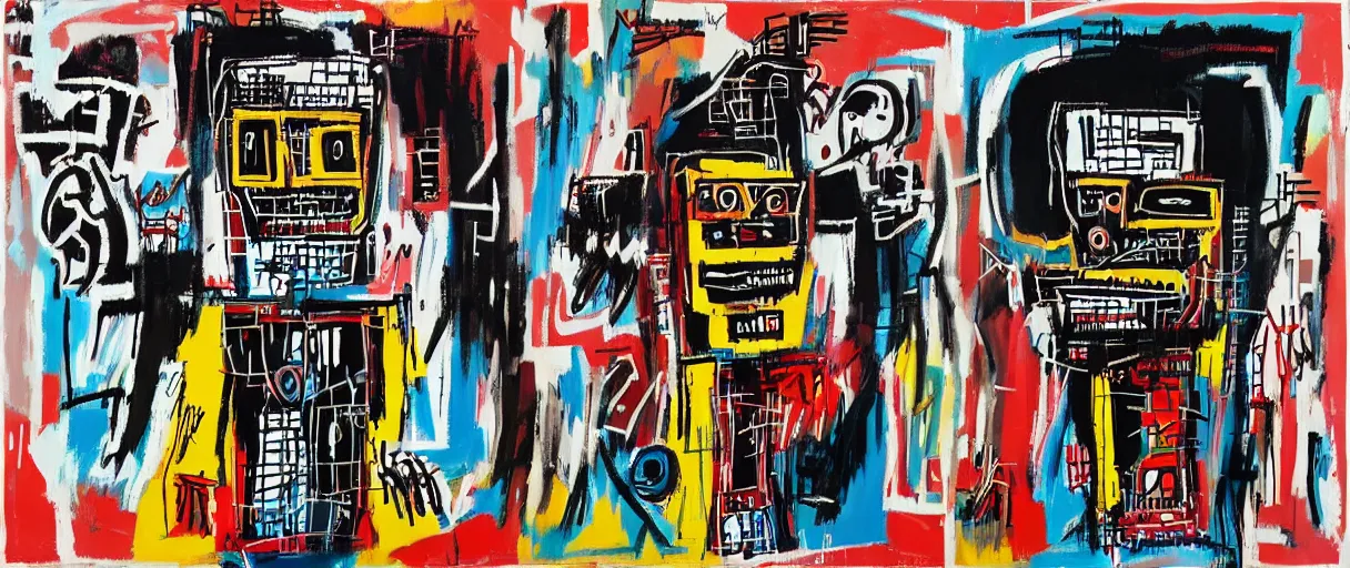 Image similar to robots in the style of jean - michel basquiat