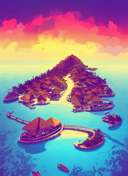 Image similar to a travel poster illustration depicting an island in the maldives, digital painting, vector art, trending on artstration, by anton fadeev, by alena aenami