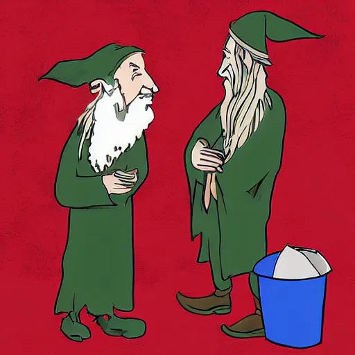 Image similar to two wizards arguing about whose turn it is to take out the trash, digital art