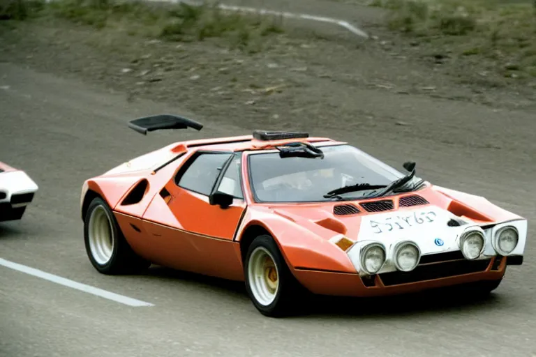 Prompt: Lancia Stratos!! BMW M1, movie still, speed, cinematic Eastman 5384 film