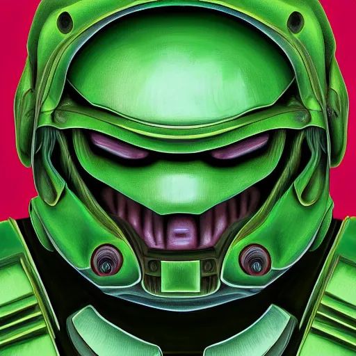 Image similar to portrait of doomguy, highly detailed, centered, digital painting