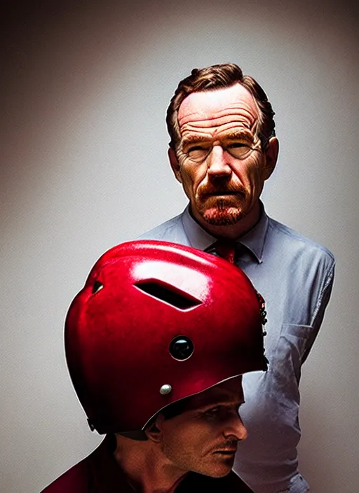 Image similar to cranberries fused with bryan cranston, red berry skin, cranberry helmet, studio light, bloom, detailed face, magazine, press, photo, steve mccurry, david lazar, canon, nikon, focus