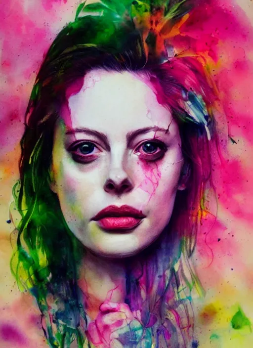 Prompt: gillian jacobs by agnes cecile pastel light colours ink drips autumn lights