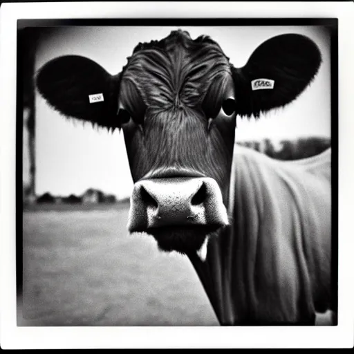 Prompt: Mugshot Portrait of a Guernsey Cow, taken in the 1970s, photo taken on a 1970s polaroid camera, grainy, real life, hyperrealistic, ultra realistic, realistic, highly detailed, epic, HD quality, 8k resolution, body and headshot, film still, front facing, front view, headshot and bodyshot, detailed face, very detailed face