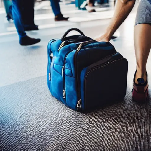 Prompt: a thing in a bag at the airport but it keeps popping out like whack-a-mole