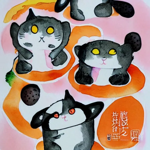 Image similar to sushi cats watercolour children's book illustration