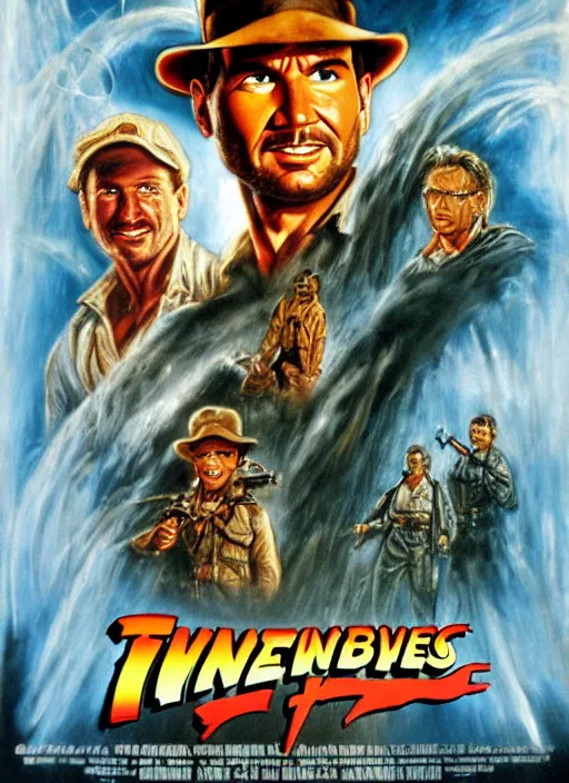 Image similar to science fiction 1 9 8 6 poster for indiana jones and the ghostbusters. oil on canvas. print.