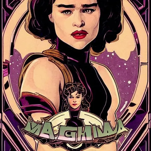 Prompt: emilia clarke as qi'ra, mucha style,