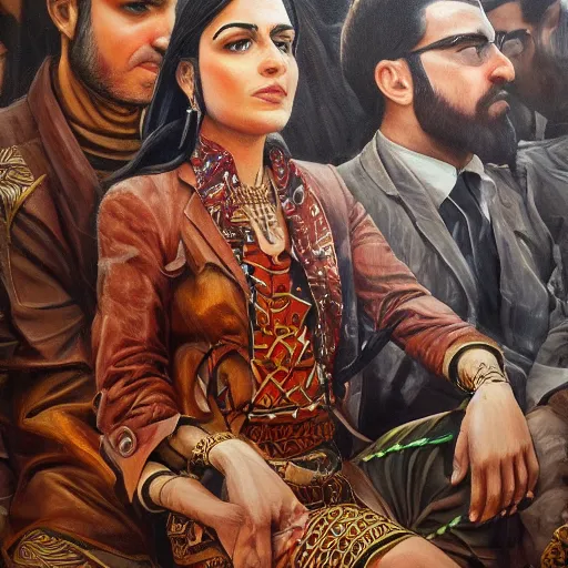 Image similar to Kurdish lawyer, award winning painting, incredibly detailed, extremely detailed, trending on artstation, extremely hyperealistic, 8k hd