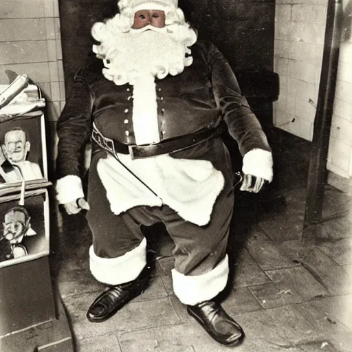 Image similar to old photographs of santa autopsy, realistic, detailed, photorealistic