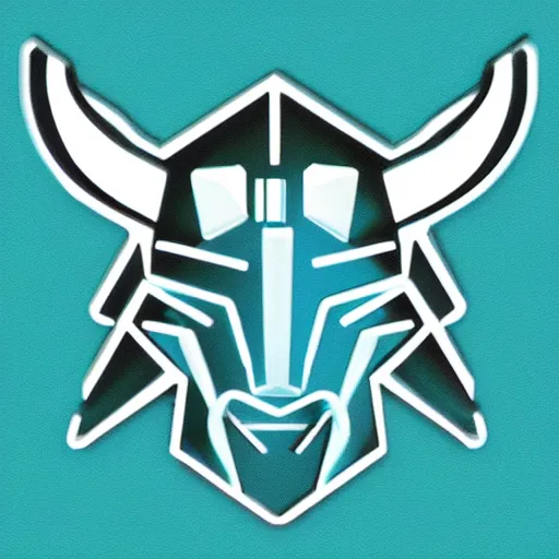 Image similar to stylized cyberpunk minotaur logo, cyan and black, abstract