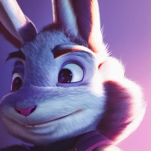 Image similar to A portrait of Judy Hopps, up close, sharp focus, soft lighting, beautiful lighting, backlit fur, extremely detailed furry art, furaffinity, trending on artstation, greg rutkowski, award winning painting