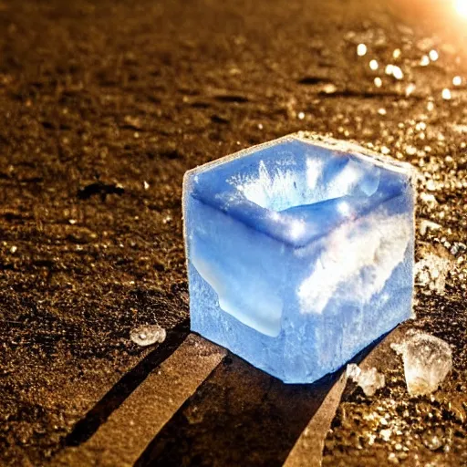 Prompt: An ice cube melting in the sunlight, realistic