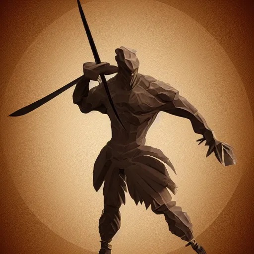 Image similar to a stylized image of a creature with a sword, a character portrait by Michelangelo, polycount, antipodeans, low poly, y2k aesthetic, ps1 graphics