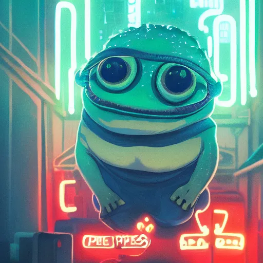 Prompt: Pepe the Frog in Blade Runner, ambient lighting, 4k, anime key visual, lois van baarle, ilya kuvshinov, rossdraws, artstation