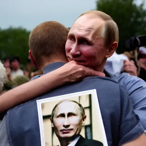 Image similar to a guy hugging a vladimir putin picture