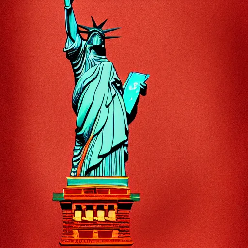 Image similar to Lady Liberty riding the red dragon, highly detailed, digital painting, smooth, sharp focus, illustration