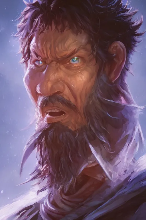 Image similar to dungeons and dragons evil sorcerer character closeup portrait, dramatic light, lake background, 2 0 0 mm focal length, painted by stanley lau, painted by greg rutkowski, painted by stanley artgerm, digital art, trending on artstation