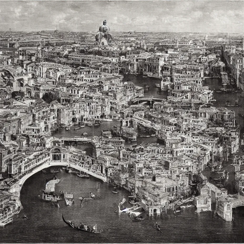 Image similar to wide angle photo of venice bridges by piranesi