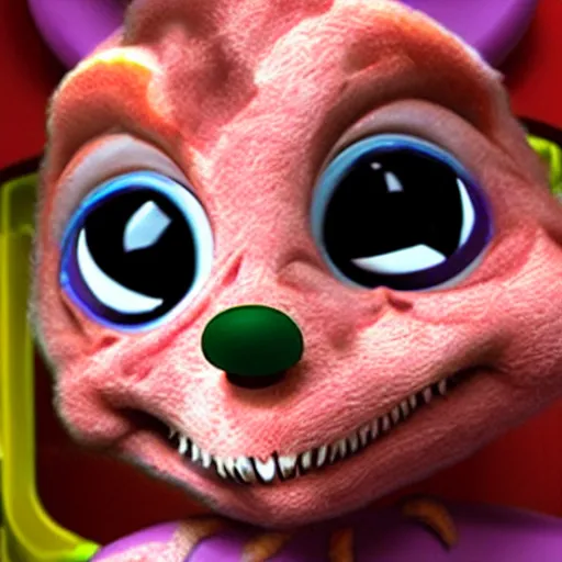 Prompt: horror creepypasta chuck E cheese mouse breaking into room, hyperrealistic blood and eyes, cursed image