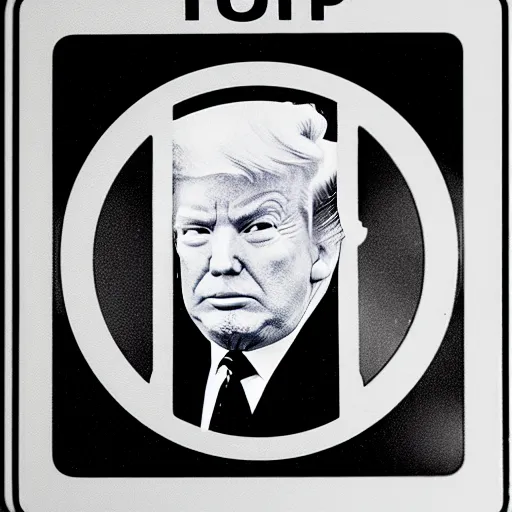 Image similar to a sticker that shows trump's face in black and white on a stop sign, close up, realistic, 8k.