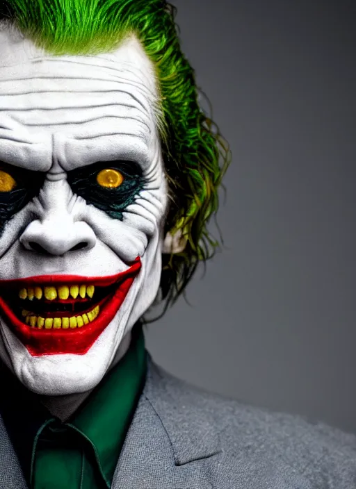 Prompt: photo of Willem Dafoe as the Joker by Eolo Perfido, big smile, head shot, detailed, award winning, Sony a7R