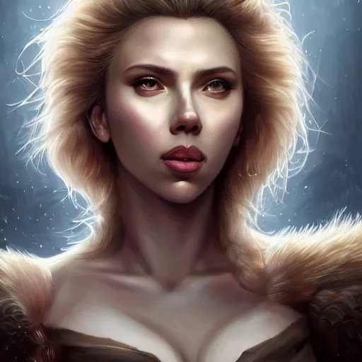 Prompt: detailed portrait of scarlett johansson as a cute werewolf monster girl, beautiful, fantasy, intricate, elegant, highly detailed, digital painting, artstation, concept art, matte, sharp focus, illustration, art by aenaluck, artgerm and roberto ferri and greg rutkowski, epic fantasy, digital painting