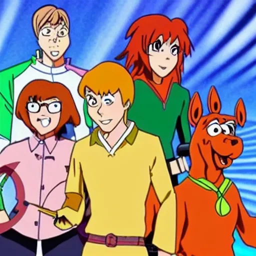 Image similar to scooby doo in the style of a japanese anime show