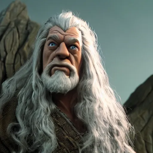 Image similar to film still of gandalf starring as the hulk, claymation, 8 k, hyperdetalied, cgsociety