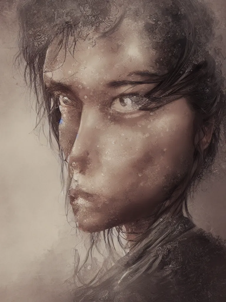 Prompt: self portrait of Stable Diffusion AI, asian,Intricate Digital painting, Trending on Artstation, Cinematic