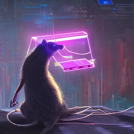 Image similar to A cyberpunk solar-powered rat