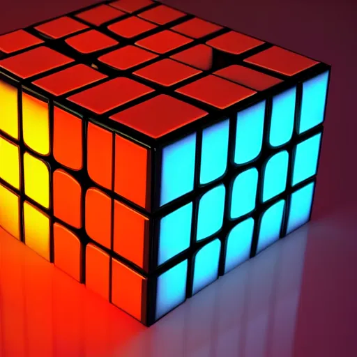 Image similar to digital concept art of a neon 3x3 rubik’s cube, glowing, cubes filled with neon gas, hd, 8k, cinematic lighting, rim lighting, product image