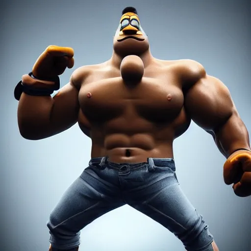 Image similar to A muscular strong Minion on a studio shot, artistic pose, artstation, behance, movie shot, photorealistic, ultra detailed, cinematic