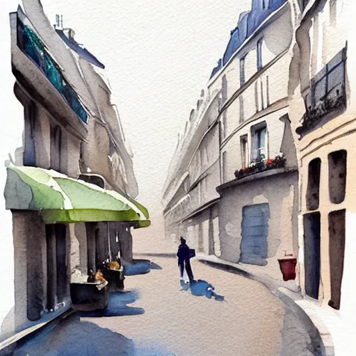 Prompt: very beautiful watercolor painting for paris streets, artstation.