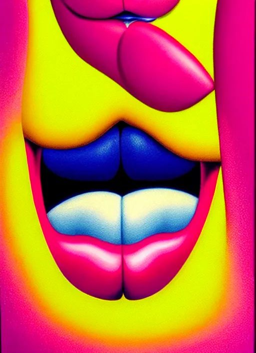 Prompt: lips by shusei nagaoka, kaws, david rudnick, airbrush on canvas, pastell colours, cell shaded!!!, 8 k