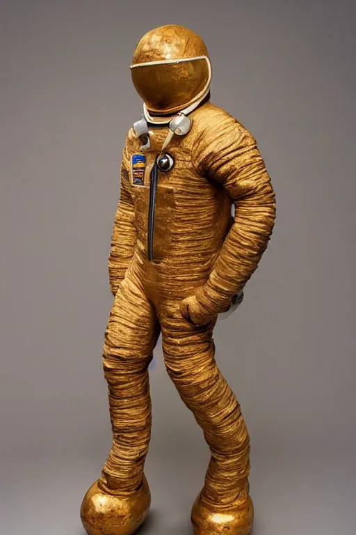 Prompt: a beautiful sculpture of a cosmonaut in space suit by christophe charbonnel, rust and plaster materials