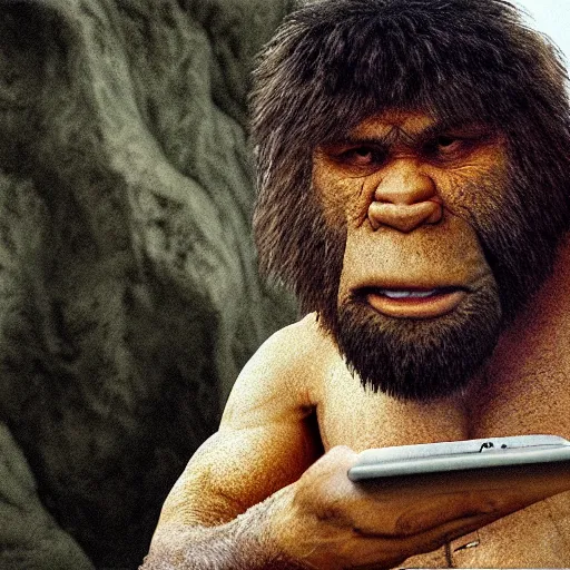 Image similar to a neanderthal caveman checking his email