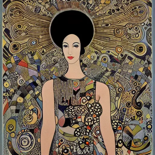 Prompt: cyborg in the style of audrey kawasaki, draped in ornate patterned curtains, ink and charcoal on paper, by wassily kandinsky, gustav klimt, georgia okeeffe
