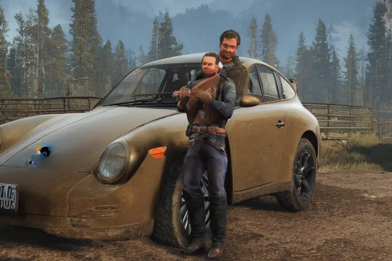 Prompt: Arthur Morgan buys a Porsche from Simeon Yetarian